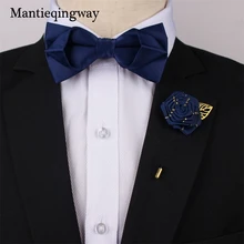 Mantieqingway бизнес брошь-Бант Набор для мужских костюмов сплошной цвет галстук-бабочка из полиэстера нагрудные булавки для свадьбы галстук