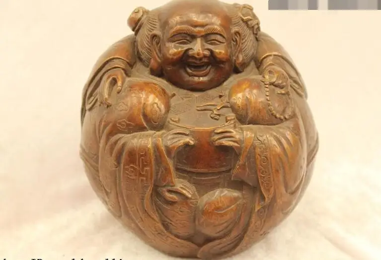 

song voge gem S6803 7"China Buddhism Folk excellent Bronze Lucky happy land grandma Statue