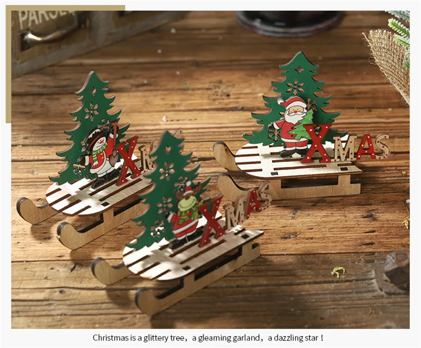 DIY деревянные сани настольные украшения Рождественская елка орнамент деревянная подвесная подвеска Рождество год Рождественское украшение