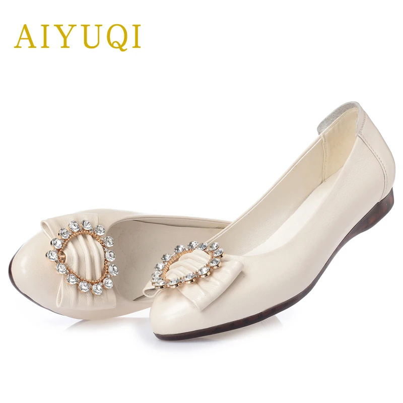 Appartements Profonde 2019 Ensembles Peu Beige black Travail Chaussures Professionnel Femmes Femme Nouveau De Mou Ronde Printemps Cuir En Véritable Pour Fond Aiyuqi Bouche 7zqAd7