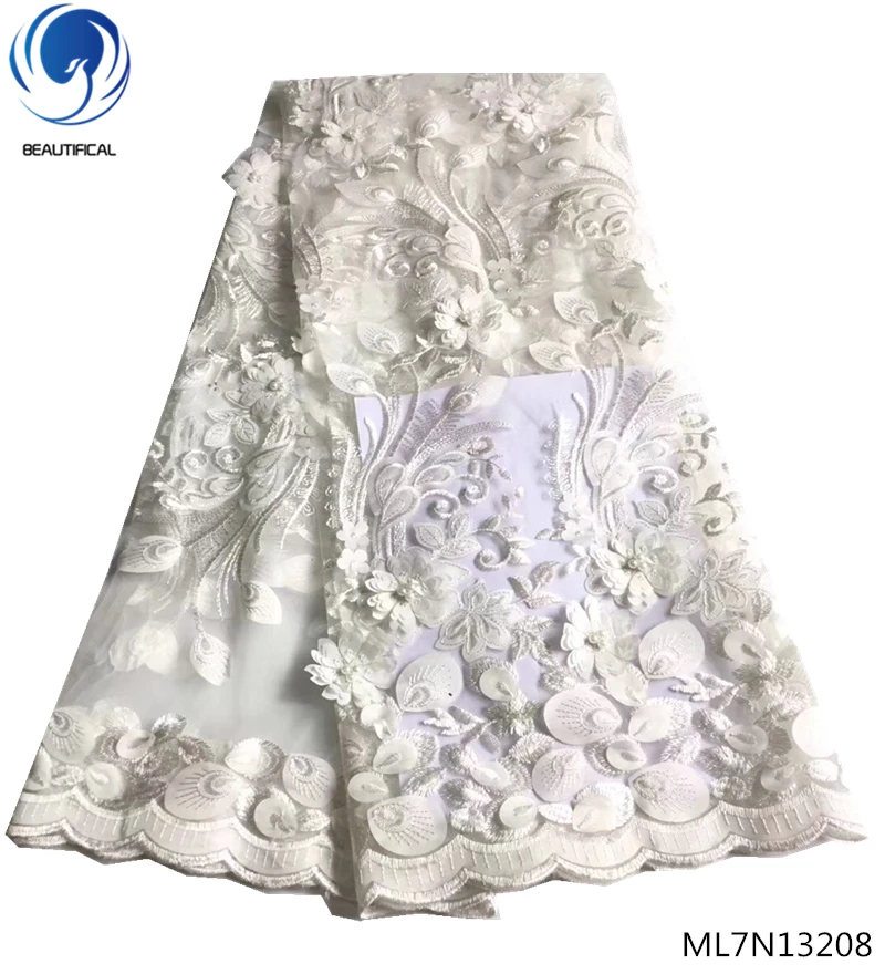 

BEAUTIFICAL 3D flower lace fabric french tulle lace fabric with beads african laces fabrics for women dress 5 yards/lot ML7N132