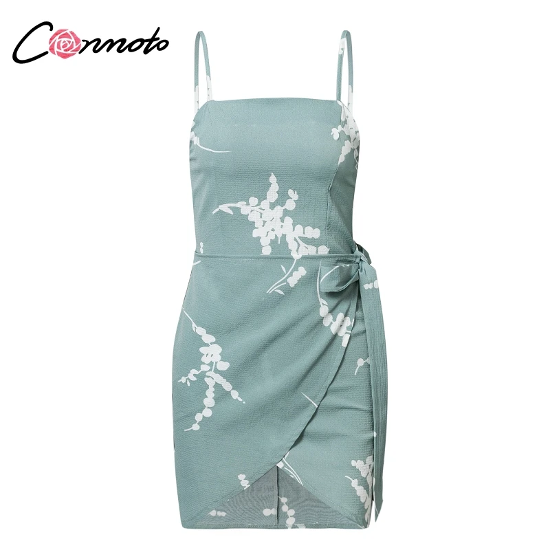Conmoto Винтажное короткое платье с цветочным принтом, летнее повседневное платье на завязках, облегающее платье без рукавов, большие размеры, лето