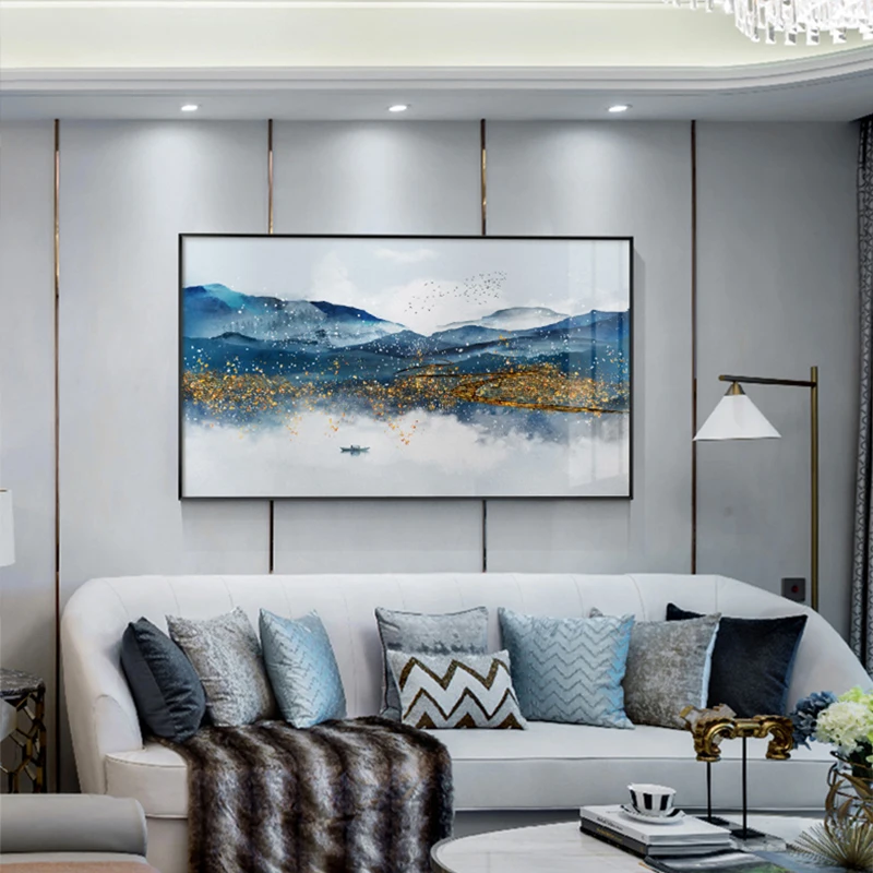 

New Chinese Style Landscape Canvas Painting Clound Sea Boat Poster and Print Modern Wall Art for Living Room Cuadros Decoracion