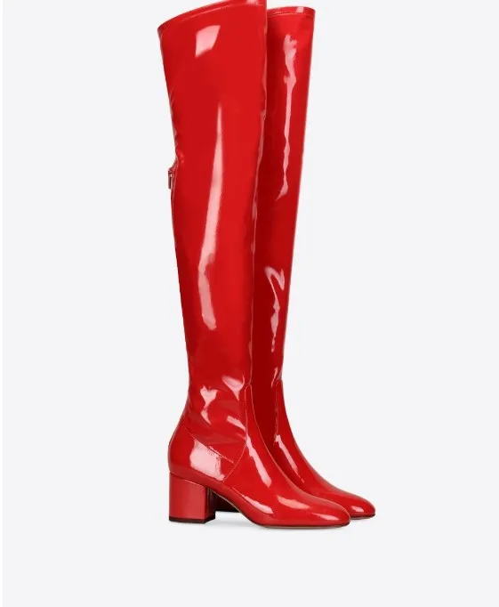 red patent heeled boots
