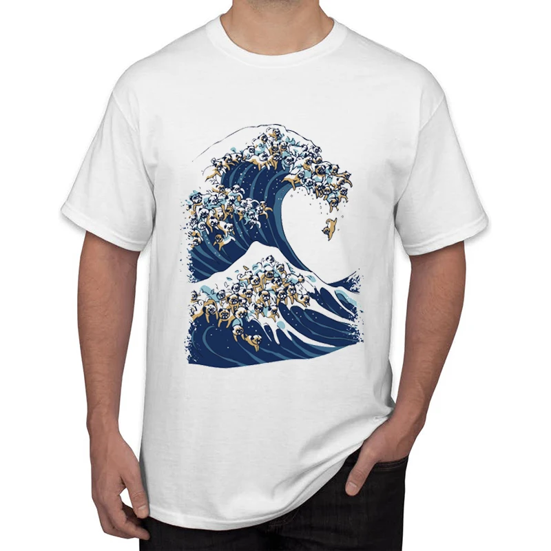 

TEEHUB Hot Sales Hipster The Great Wave of Pug Print Men T-Shirt Fashion Cat& Sloth Design Tops Short Sleeve O-Neck Tee