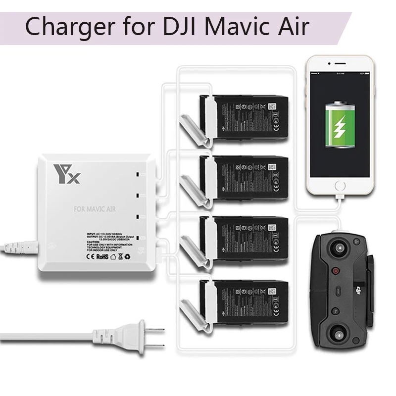 

Charger for DJI Mavic Air Drone Battery Charging Hub 6 In 1 Intelligent Battery Charger remote Charger USB Port parts