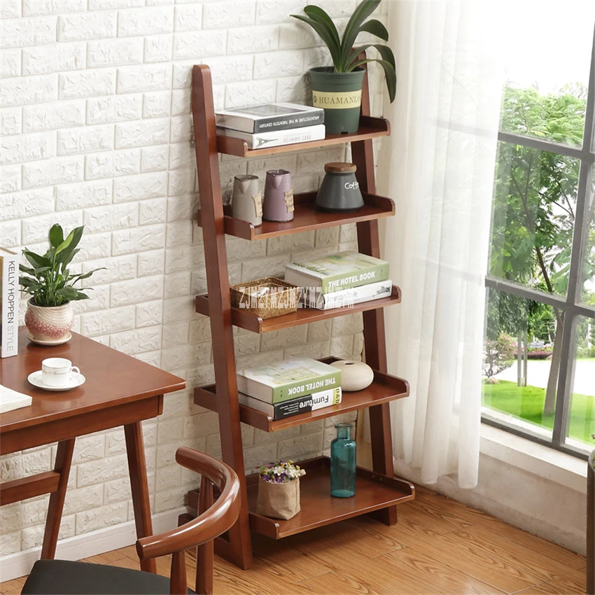 XM004 5-طبقة رف خشبي للكتب الهبوط بسيطة جدار رف غرفة المعيشة الإبداعية الصلبة خشبية Bookrack شبه منحرف خزانة