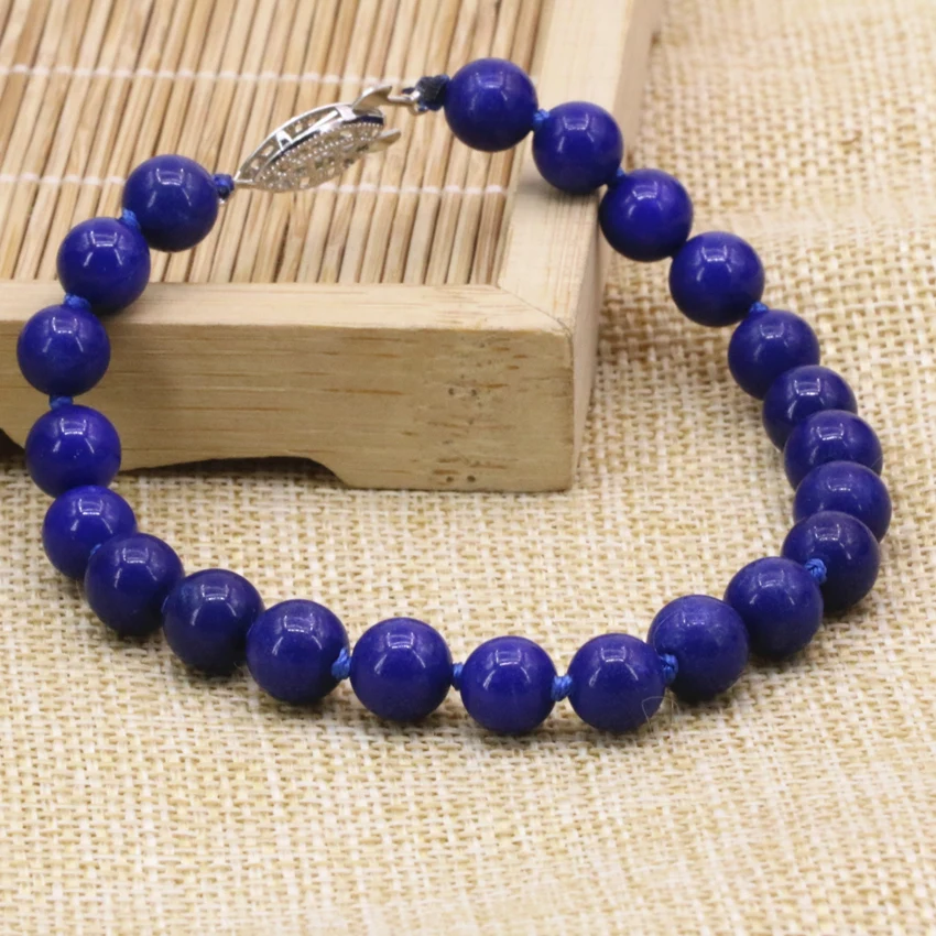 

Wholesale price elegant natural stone blue lapis lazuli 8mm round jasper beads bracelet & bangle for women jewelry 7.5inch B3170