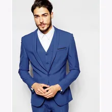 New costume homme mariage royal Blue Mens Suit Groom Tuxedo 2017 slim fit Groomsmen wedding suits for men (Jacket+Pants+Vest)
