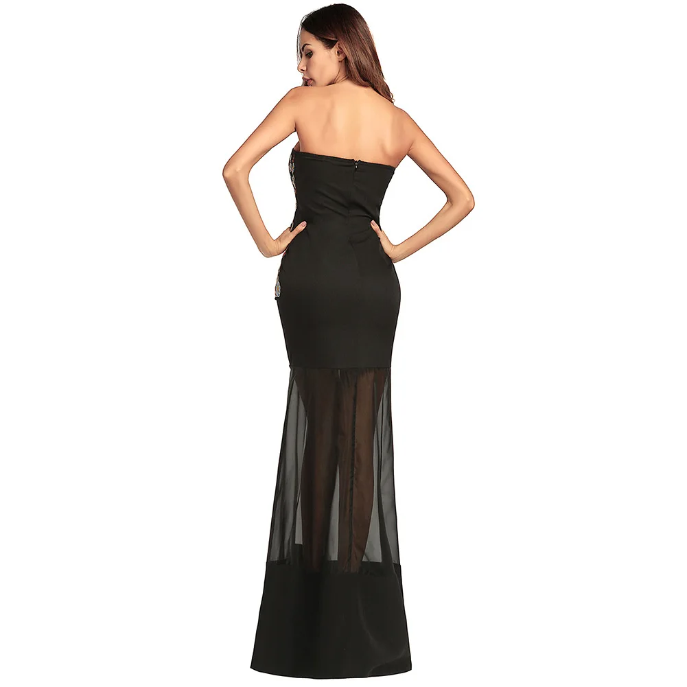 New Women's Slim Hollow Embroidered Strapless Fishtail Dress