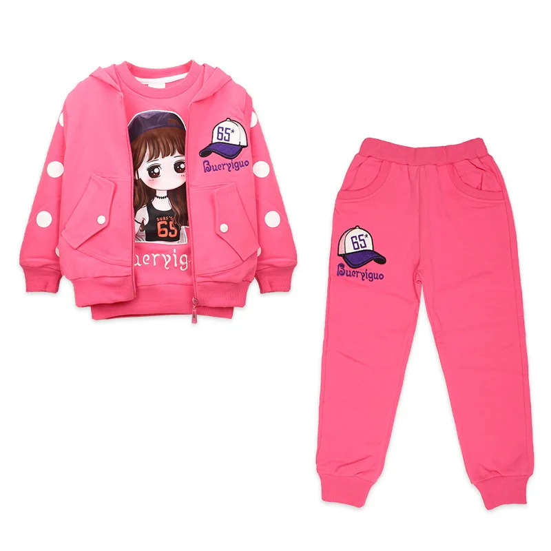 

Spring Fall 3-12Years Girls Clothes Sets Kids Cartoon Hoodies+Hooded Vest+Casual Pants 3Pcs Cotton Sportswear Boutique Outfits
