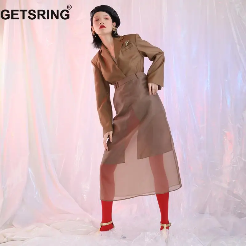 

GETSRING Women Skirt Long Skirts For Women 2018 Retro High Waist All Match Transparent Gauze A Ling Skirt Summer Women Clothing