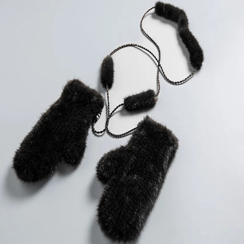 Теплые женские норковые кожаные перчатки зимой милые модные женские норковые кожаные женские перчатки мягкие Вязаные норковые кожаные перчатки