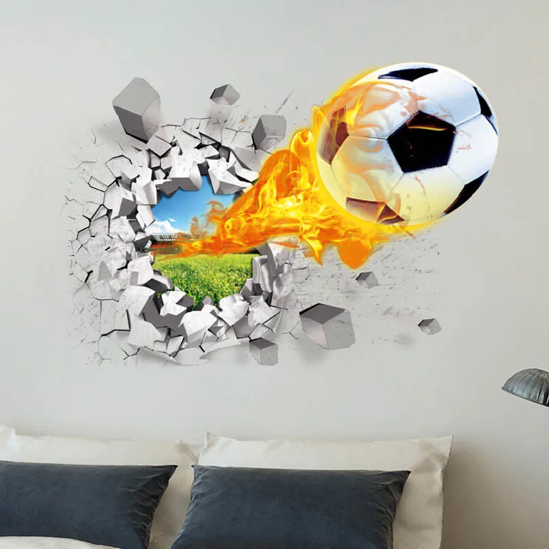 70*50 см Большой размер 3D объемные наклейки игрушка футбол спортивный автомобиль Футбол Огонь для стены крутые Детские креативные наклейки
