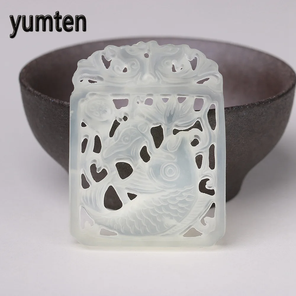 

Yumten Women's Pendant Natural Chalcedony Buddha Necklace Popular Jewelry Hand Hollow Carved High End Fish Clothes Accessories