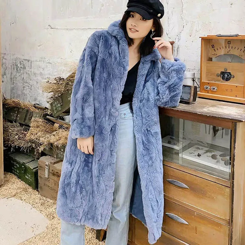 

2019 New High Quality Plus Size Real/Genuine Rabbit Fur Coat Women Autumn Winter Long Natural Rabbit Fur Coat/Jacket A093