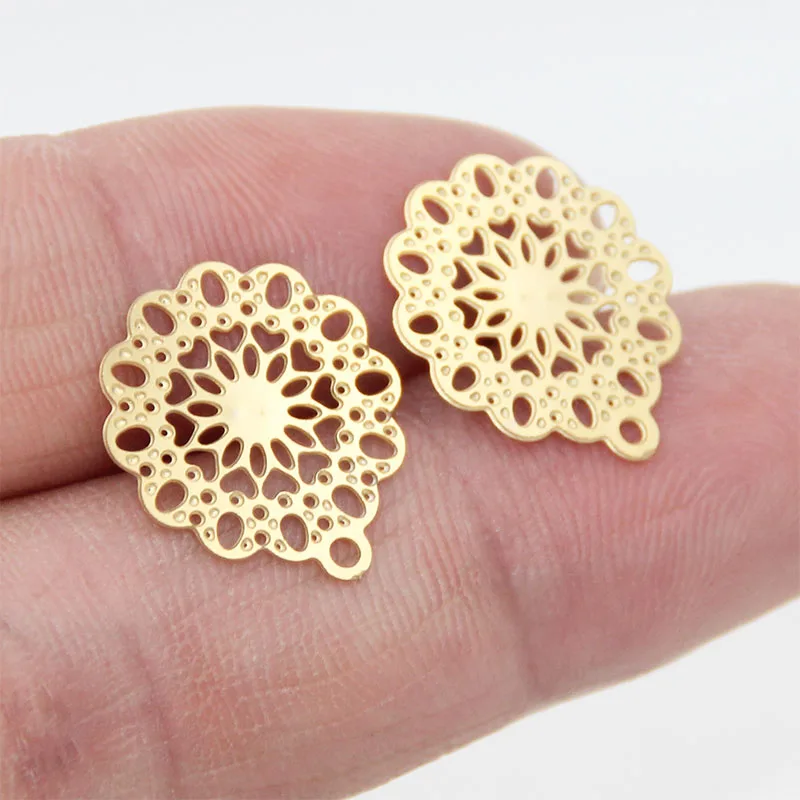 

10pcs Stainless Steel Hollow Flower Gold Earring Stud Posts Pins with Hole for DIY Earring Making Components