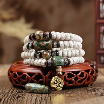 

Tibetan Dry Grinding Natural White Star Moon Bodhi Seed 108 Mala Prayer Bracelet Third Eye Stone Charm Buddhist Jewelry Dropship