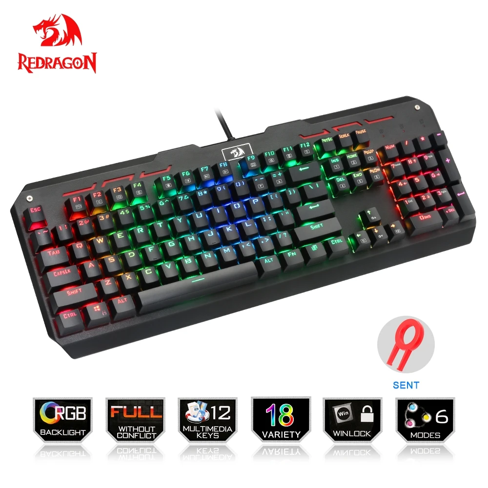 

Redragon K559 RGB USB Mechanical Gaming Keyboard Blue Switch Ergonomic Led Backlit 104 Keys Anti-Ghosting Wired Computer Gamer