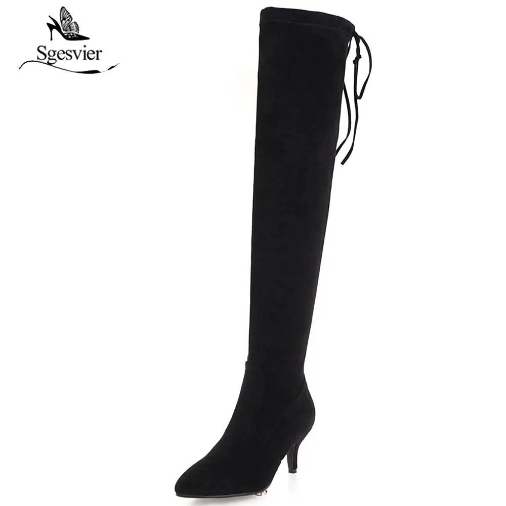 

Sgesvier Brand New Plus Size 33-43 Top Quality Over The Knee Boots Women's Shoes Thin High Heels Grils Boots Woman shoes B729