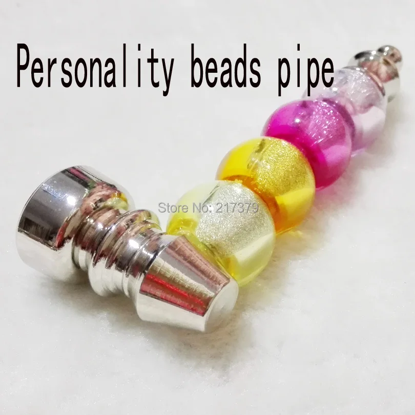 Retail 1pc Fashion &Novelty Meatl Pipe With 4 Colored Beads Smoking