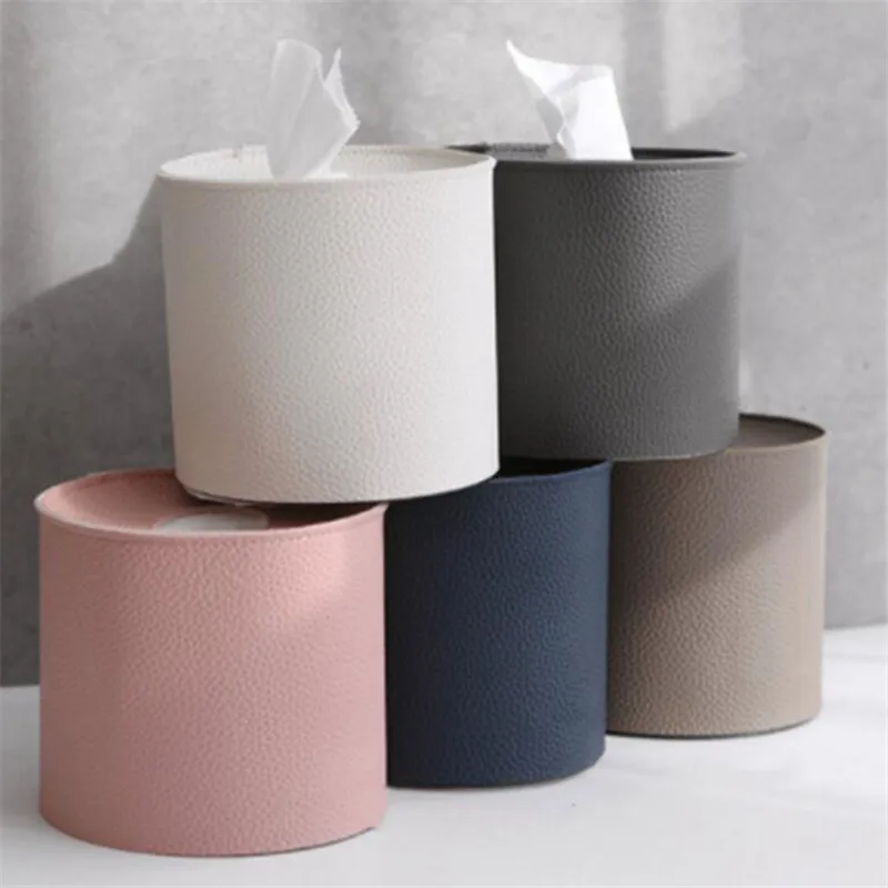 

Han Feng Creative Leather Cylinder Tissue Box PU Leather Round Roll Paper Box Roll Paper Towel Bag