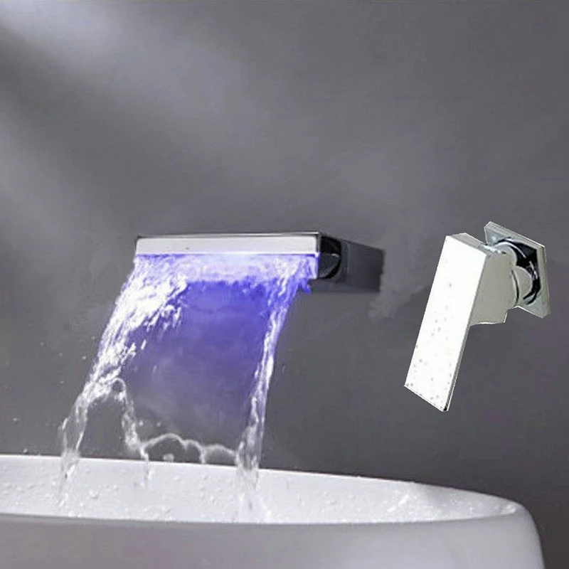 Torayvino Каскадный светодиод кран для ванной комнаты светлый цвет меняющийся кран для ванной раковины настенное хромированное крепление латунный кран смеситель кран