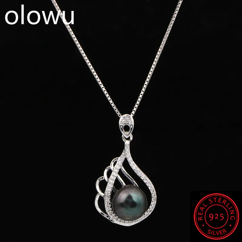 Olowu пользовательские цепочки из стерлингового серебра 925 пробы ожерелье натуральный жемчужный кулон ожерелье милый CZ животных Лебедь ожерелья, подвески женские подарок