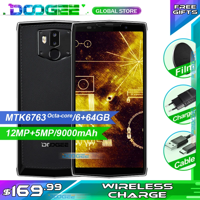 DOOGEE BL9000 6 ГБ 64 Гб Смартфон Helio P23 5V5A Flash Charge 9000 мАч Беспроводная зарядка Android 8