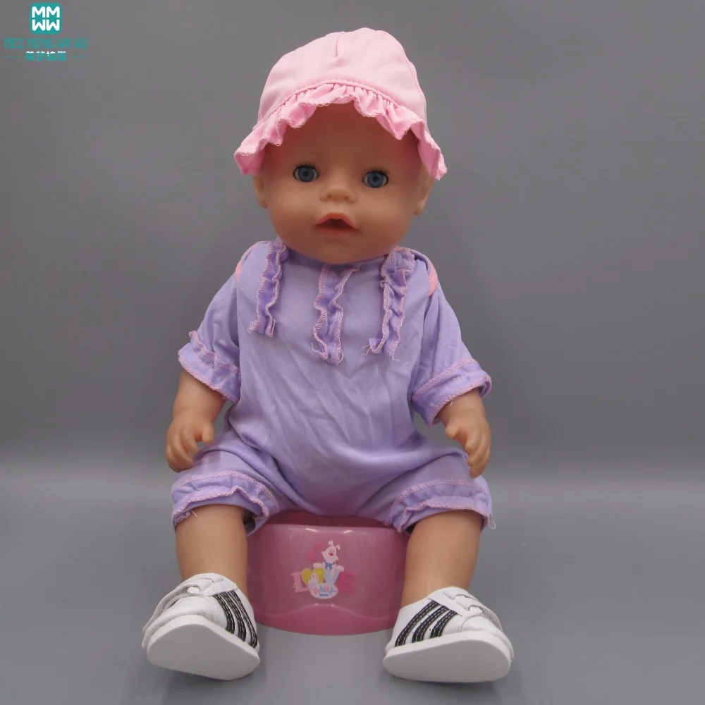 

Clothes for dolls fits 43cm Baby Born zapf doll Accessories Purple jumpsuit hat shoes