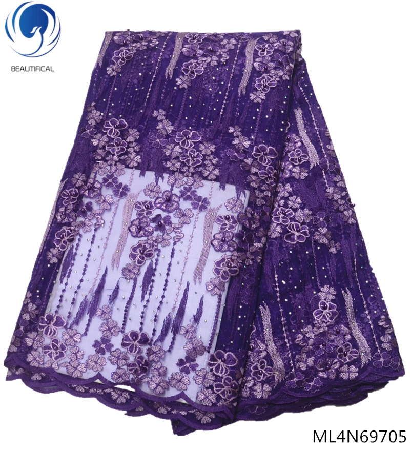

Beautifical french net lace fabrics african laces with beads 2019 high quality african laces dress for women 5yards/lot ML4N697