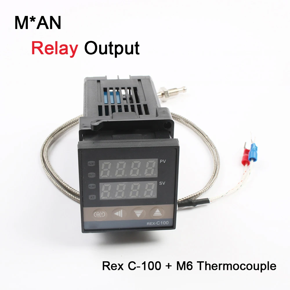 REX-C100 цифровой PID Температура контроллер термостат выход SSR Max40A SSR реле зонд термопары K RexC-100 110V~ 240V - Цвет: Set 2