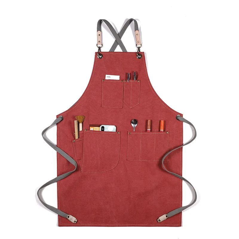 Apron 1 Cotton Canvas Apron Unisex Adjustable Leather Hanging Neck Hotel Restaurant Cafe Barber Shop Bakery Bar Waiter Work Pinafore - Цвет: Apron 1