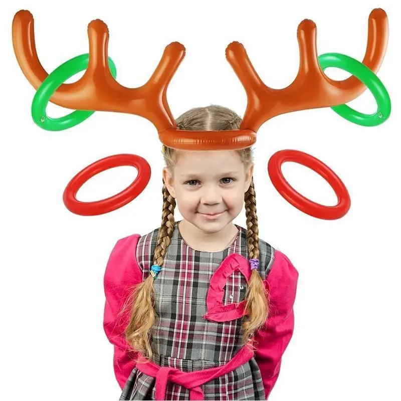 

5pcs/set Inflatable Funny Reindeer Antler Hat Ring Toss Children Kids Headgear Festival Holiday Party Supplies Game Toys