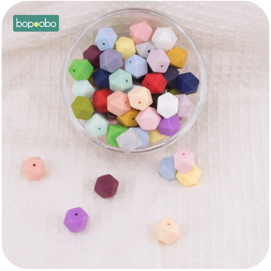 Bopoobo 10 шт. 14 мм Мини шестигранные круглые силиконовые бусы детский Прорезыватель Экологичные BPA бесплатные Прорезыватели для зубов