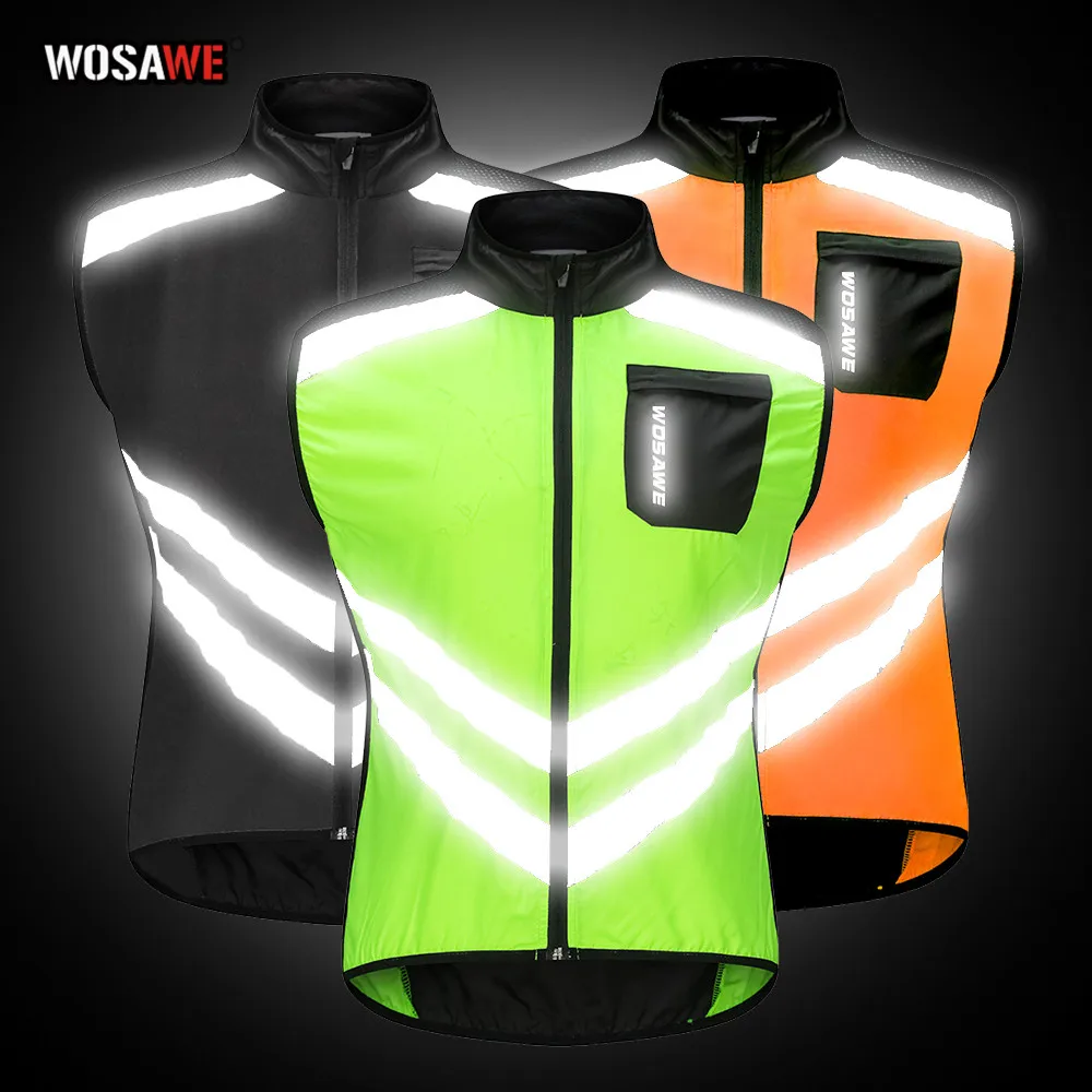 WOSAWE Highly Reflective Cycling Vest Motorcycle Off-Road Sleeveless Wind Jacket