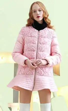 Hot Sale 2015 Women Lace Ruffles Duck Coats Fashion Winter O-Neck Thicken Jackets Woman Long Wadded Parkas H4647