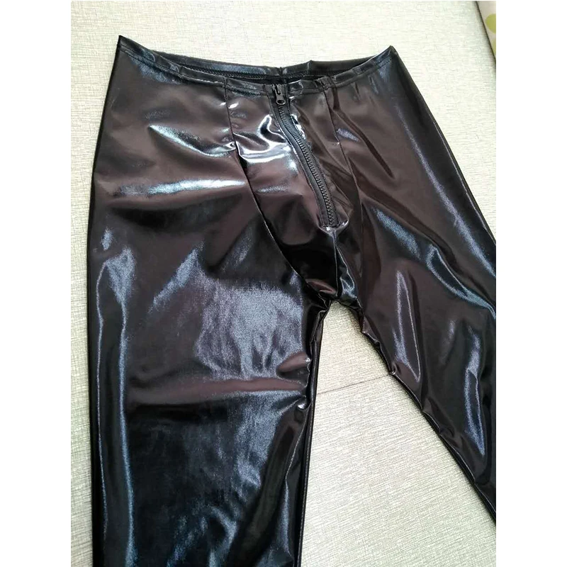 New Fashion Men Sexy Black Faux Leather Underwear Guy Male Low Waist Zipper Clubwear Jockstrap Fitness Pants Erotic Gay Lingerie