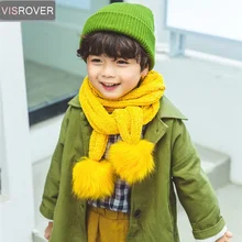 Visrover/Желтый Детский Зимний вязаный шарф для мальчиков и девочек; Детский шарф с помпоном из синели; теплый мягкий шарф-снуд унисекс с круглым вырезом; шарфы