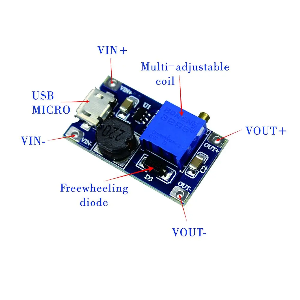 DC-DC регулируемый Повышающий Модуль 2A повышение пластина 2A Step Up Модуль с MICRO USB 2 V-24 V 5V 9V 12V 28V MT3608 LM2577