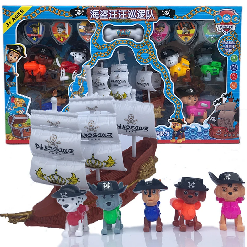 

The New Paw Patrol Dogs Pirate Ship Rescue Base Set Vehicle Toy Anime Action Figures Model Kids Birthday Best Gift
