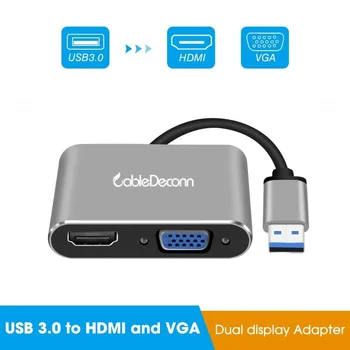 

USB3.0 to HDMI VGA Adapter HD 1080P Video 2in1 USB to HDMI Converter for Macbook Projectors Monitors
