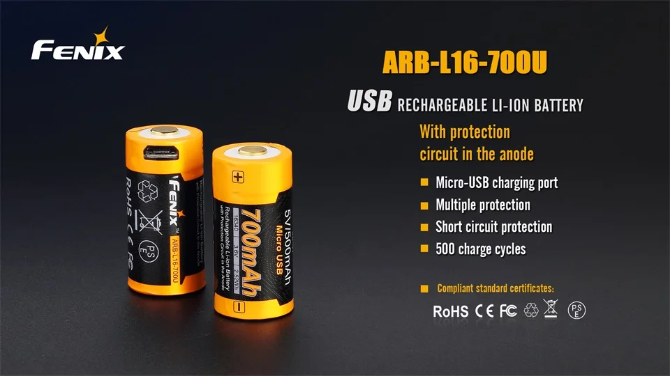 Fenix ARB-L16-700U 700mAh 16340 USB зарядное устройство(1 шт