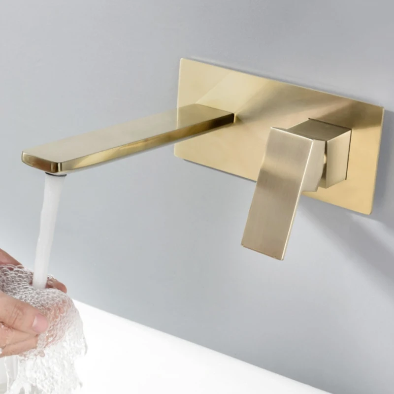 

Brushed Golden Concealed Installation Hotel Villa Basin Faucet Hot and Cold Water Wall Mounted Sink Faucet