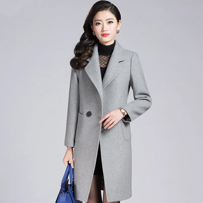 Plus size M 4XL Women Wool Coat 2017 Autumn Winter Coat Grey Long ...