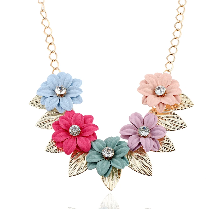

Bridal jewelry necklace bohemian ethnic flower choker for women with rhinestone cloth alloy design female Naszyjnik halsketting