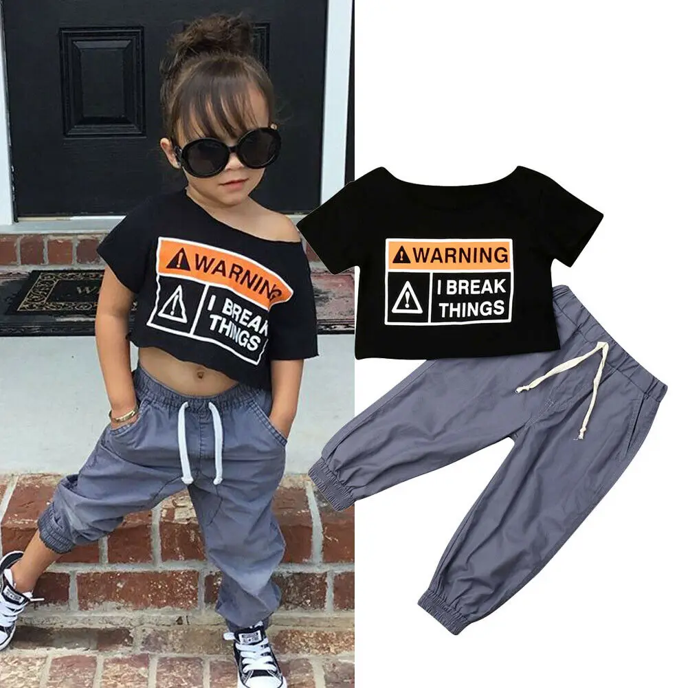 

Pudcoco Brand New 2PCS Toddler Kids Baby Girl Oversized Crop Tops Long Pants Outfits Tracksuit