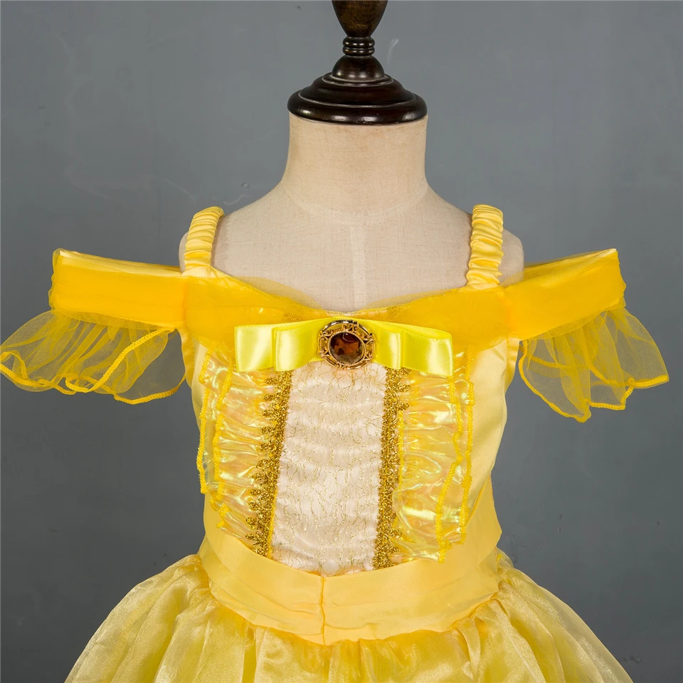Детский костюм принцессы «Красавица и Чудовище» на Хеллоуин; Fantasia Belle; желтое платье для дня рождения; платья без рукавов для девочек