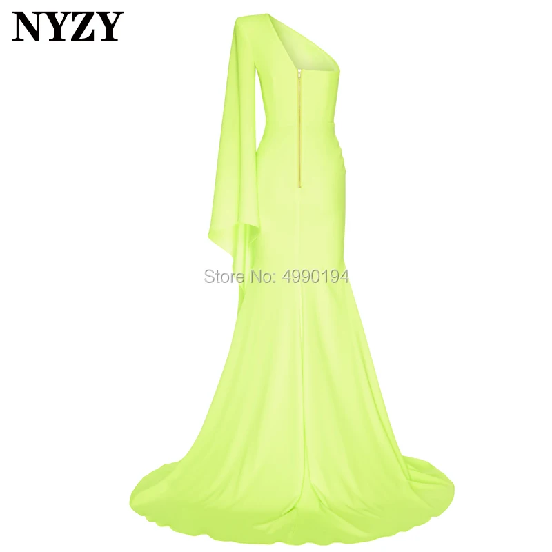 NYZY E127 – robe de soirée de forme sirène, élégante robe longue à manches longues, Simple, jaune, vert, 2019