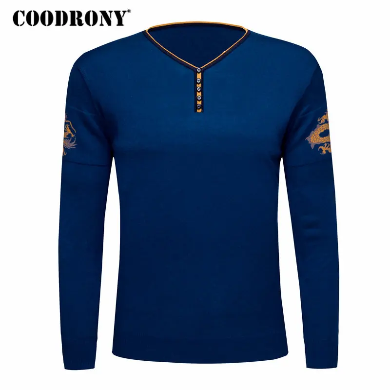 

COODRONY Sweater Men Clothes 2018 Autumn Winter Cashmere Wool Mens Sweaters Chinese Style Casual Button V-neck Pullover Men 8186